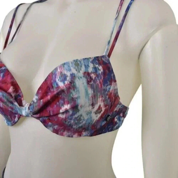 La Vie En Rose Bikini Top Watercolor Padded Push Up Pink Blue Size Small - Picture 7 of 9